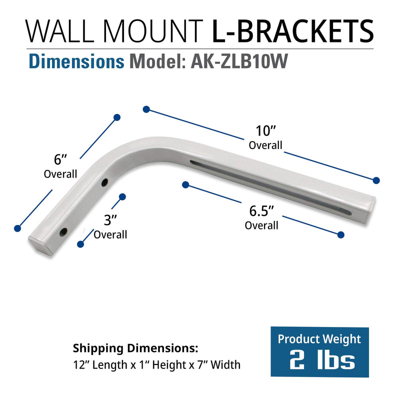 Akia Screens 10 inch Universal Projector Screen L-Bracket Wall Hanging Mount kit 10" Adjustable Extension with Hook, for Projector Screen Indoor Outdoor Movie Video Home Theater, White Bracket AK-ZLB