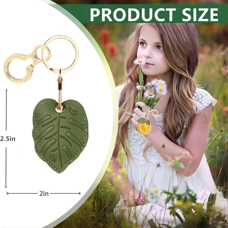 Leather Keychain Holder Case Compatible with Apple AirTag, Cute Protective Air Tag Cover with Keychain Ring, Anti-Scratch Finder GPS Tracker Case for Wallet Keys(Small Leaves) Small leaves