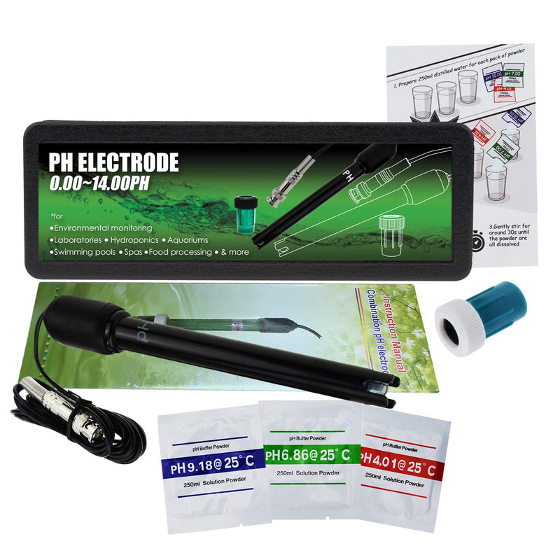 Long body pH electrode with BNC socket probe 300cm cable 0-14pH for pH meter, pH controller pH device economical sensor long tube