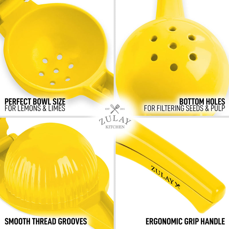 Zulay Premium Quality Metal Lemon Squeezer, Citrus Juicer, Manual Press for Extracting the Most Juice Possible Yellow