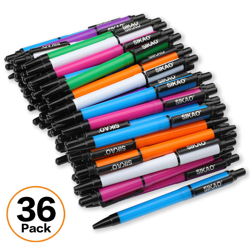 Pens Bulk SIKAO Nicely Retractable Ballpoint Pens Black Ink Medium Point, Smooth Writing Pens for Journaling No Bleed Office Pens Server Pens (36Pack Assorted) 36-Pack