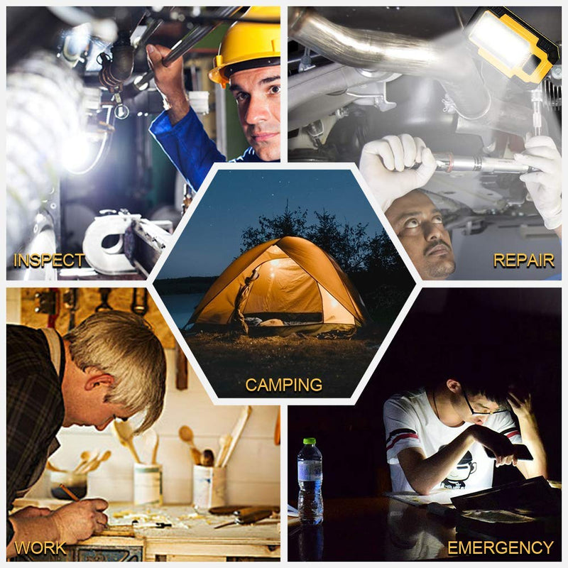 WARSUN Led Work Lights Rechargeable Magnetic Portable Work Light 30w 1200 Lumens for Camping Car Repairing (Yellow+Yellow) Yellow+Yellow