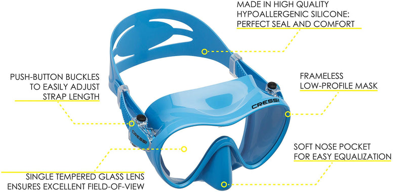 Cressi Scuba Diving Snorkeling Kit - Freediving Mask & Dry Snorkel | F1 & Supernova Dry: Designed in Italy Blue