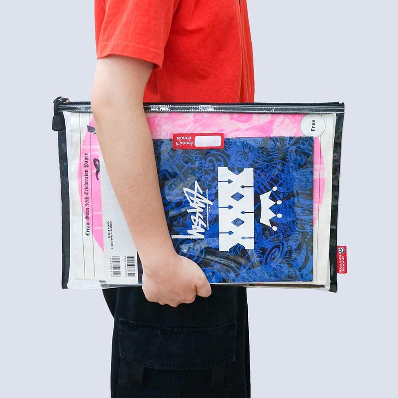 Rough Enough Large Plastic File Folder Organizer Clear Zipper Document Storage Bag Pouch for School Homework Art Supply