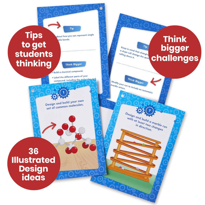 hand2mind Makerspace Task Cards, STEM Learning Cards for Kids Grade 6-8, 72 STEM Activities, Kids Building Projects, Learning Cards, Fun Ideas on What to Build, Classroom Supplies Grades 6-8