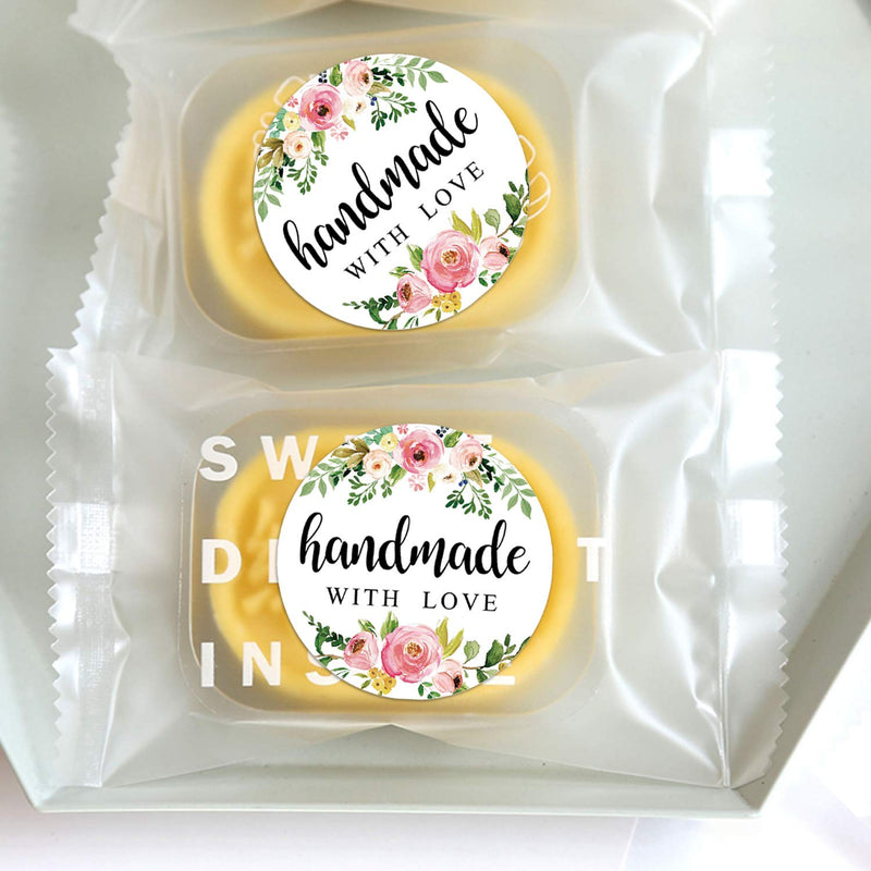 1.4 Inch Floral Handmade with Love Stickers, Homemade with Love Stickers, 500 Round Adhesive Label Stickers, Packaging Stickers Perfect for Baking, Craft Project, Gift Package Decoration.