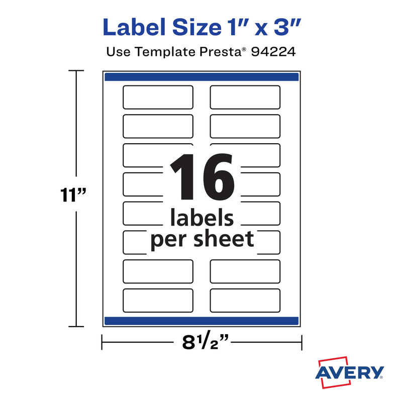 Avery Matte White Rectangle Labels with Sure Feed, 1" x 3", 400 Matte White Printable Labels 400 Labels