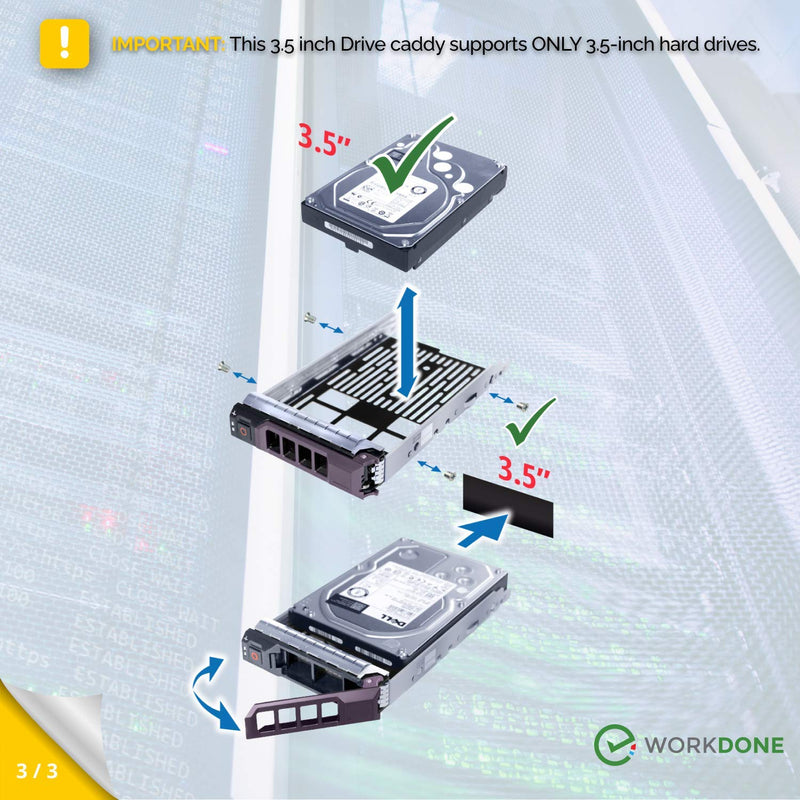 WORKDONE 2-Pack - 3.5 inch Hard Drive Caddy - Compatible for Dell PowerEdge Servers - with Detailed Installation Manual - Sled Front Sticker Labels - Screwdriver- Added HDD Tray Screws