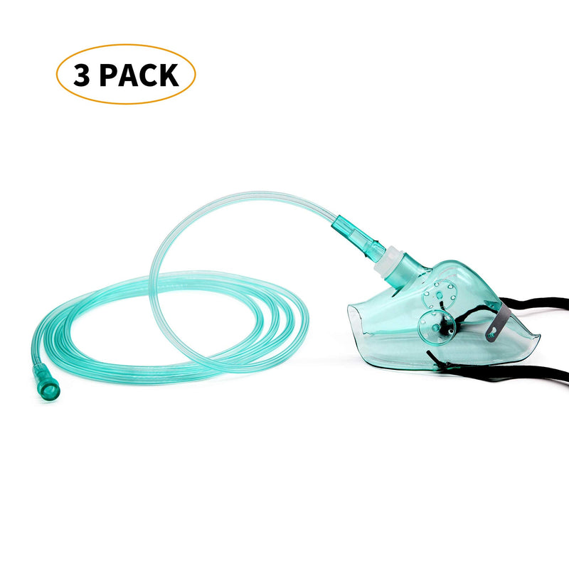 Adult Europe Standard Oxygen Mask with 6.6' Tubing and Adjustable Elastic Strap - 3 Packs - Size L+ Size L+(adult Europe)