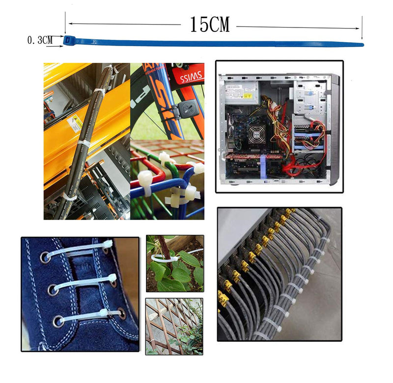 Nylon Cable Ties Heavy Duty Zip Ties with Self-Locking 10 Colors on Ethernet UV Black Zip (6'' 200pcs) 6'' 200pcs