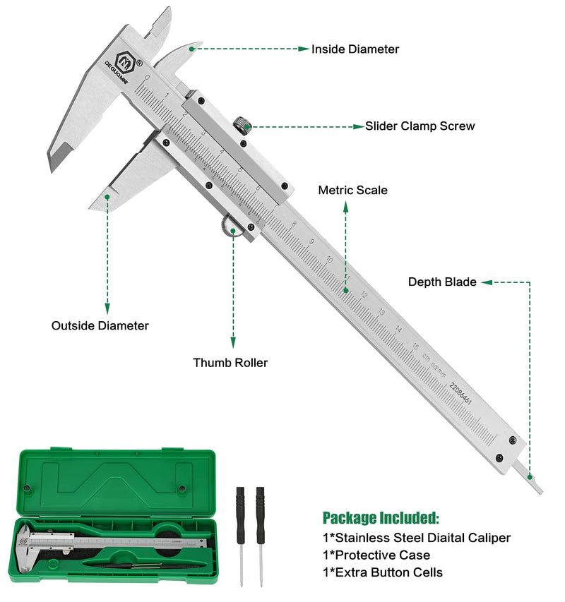 oumuik Vernier Caliper 150mm 6 Inch Stainless Steel Micrometer Measuring Tool