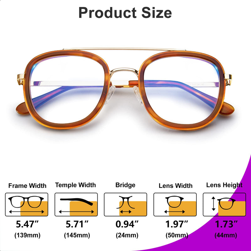 VISOONE Vintage Round Metal Rim Medium Eyewear with Anti-glare Blue Light Blocking Computer Glasses for Women Man ANTIS Amber Tortoise
