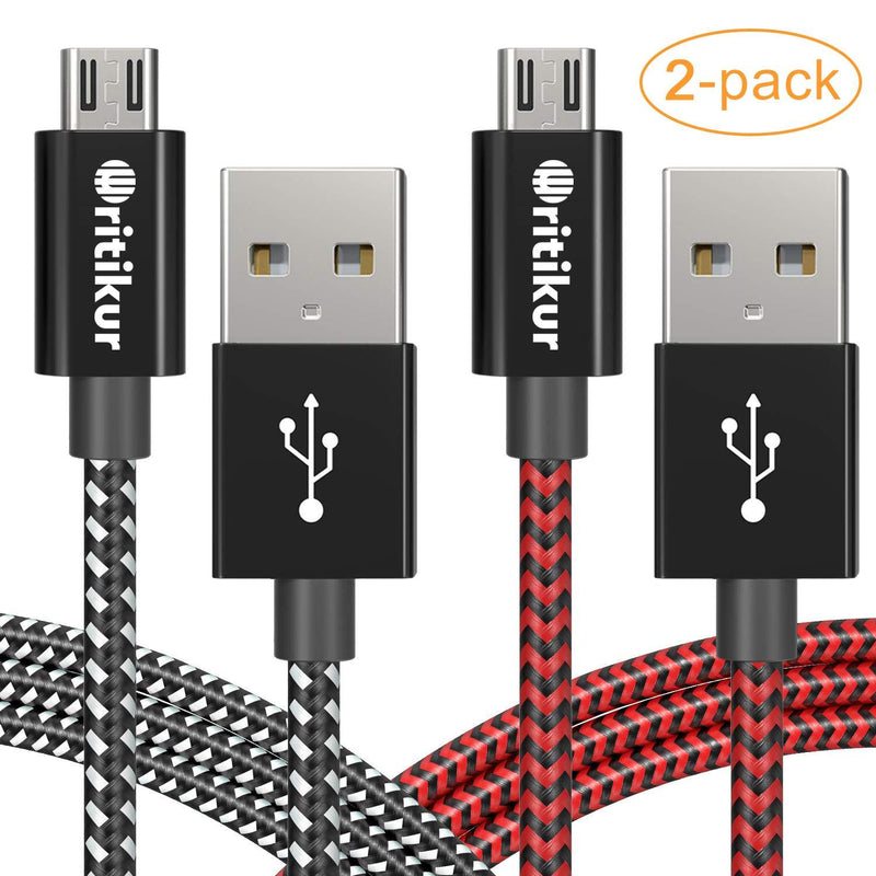 PS4 Controller Charger Charging Cable – 2 Pack 10FT Nylon Braided Micro USB 2.0 High Speed Data Sync Cord for Playstation 4, PS4 Slim/Pro, Xbox One S/X Controller, Android Phones (2 Pack)