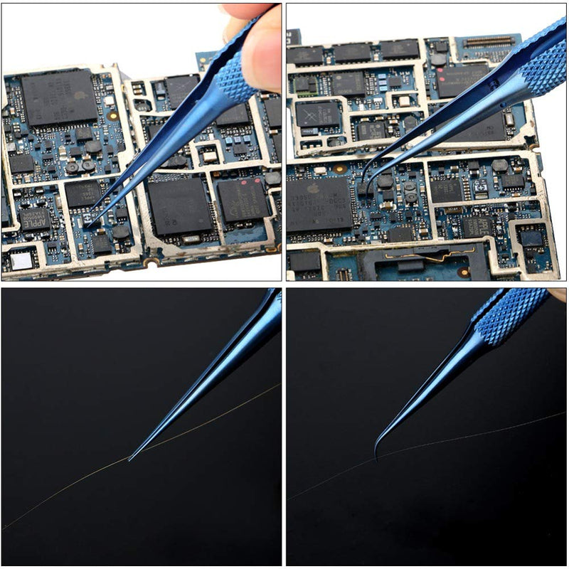 Tvoip 1Pcs Precision Titanium Alloy Tweezers Fly Line Fingerprint Forceps Clips for Electronic Components Copper Wire Picking Tools (BT-11 Curved Tweezers) BT-11 Curved Tweezers