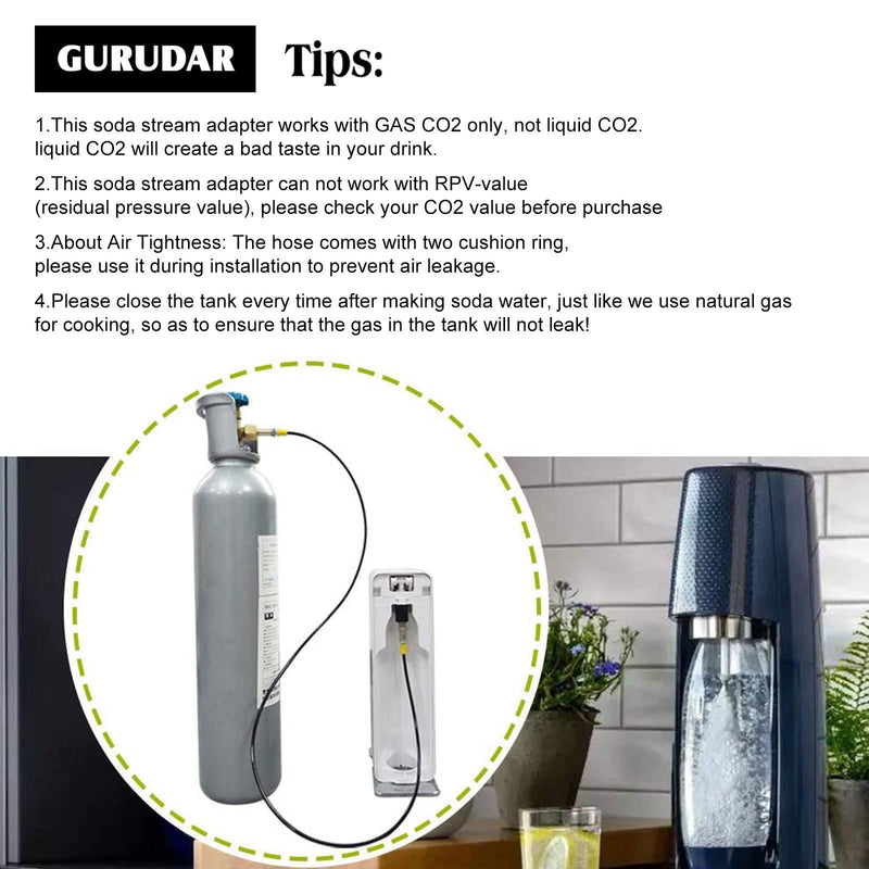GURUDAR CO2 Cartridges CO2 Tank Direct Adapter with 60Inch High Pressure Hose, CGA320 CO2 Cylinder to Sparkling Water Maker Soda Maker direct Connector for SodaStream Drinkmate Aarke Black