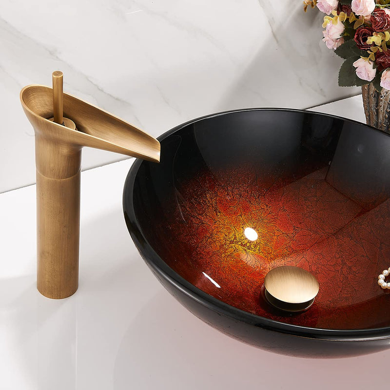 REGALMIX Antique Brass Pop UP Drain, Bathroom Vessel Lavatory Vanity Faucet Sink Stopper, Built-In Anti-Clogging Strainer, Fits Standard American Drain Hole(1-1/2" to 1-3/4")without Overflow, RWF082S