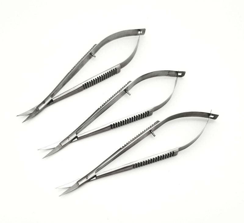 Castroviejo Scissors 5.5" inches CURVED set of 3 Micro thread cutting embroidery spring action extra sharp squeezable ARTMAN Brand