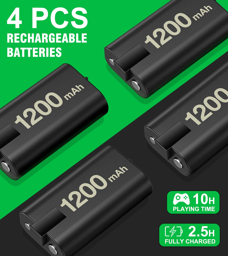 Charger for Xbox One Controller Battery Pack with 4 x 1200mAh USB Rechargeable Xbox One Battery Charger Station for Xbox Series X|S, Xbox One S/One X/One Elite Controllers-Accessories Kit for Xbox One Black