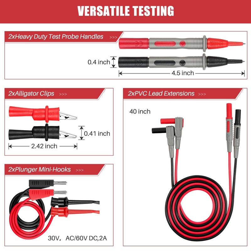 AstroAI 8Pcs Multimeter Test Leads Kit,Digital Multimeter Leads with Alligator Clips and Plunger Test Mini Hooks Test Probes 1000V 10A CAT III & CAT IV 600V for Multimeter, Voltmeter, Clamp Meter