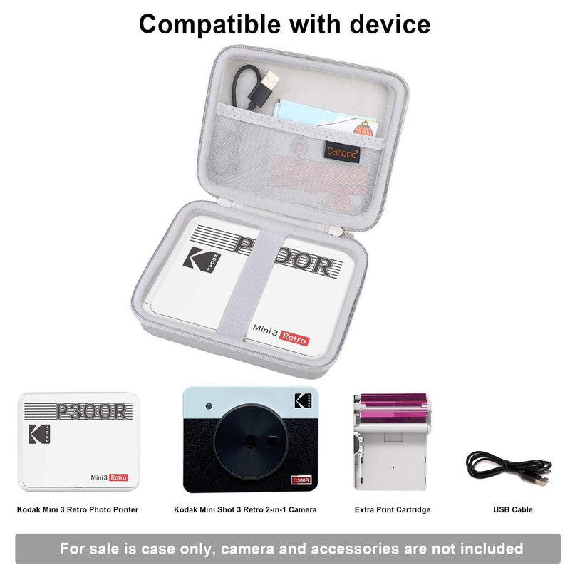 Canboc Photo Printer Case for Kodak Mini 3 Retro 3x3” Portable Photo Printer & Kodak Mini Shot 3 Retro 2-in-1 Instant Camera Photo Printer, Mesh Bag fits Cartridges Photo Paper USB Cable, Grey