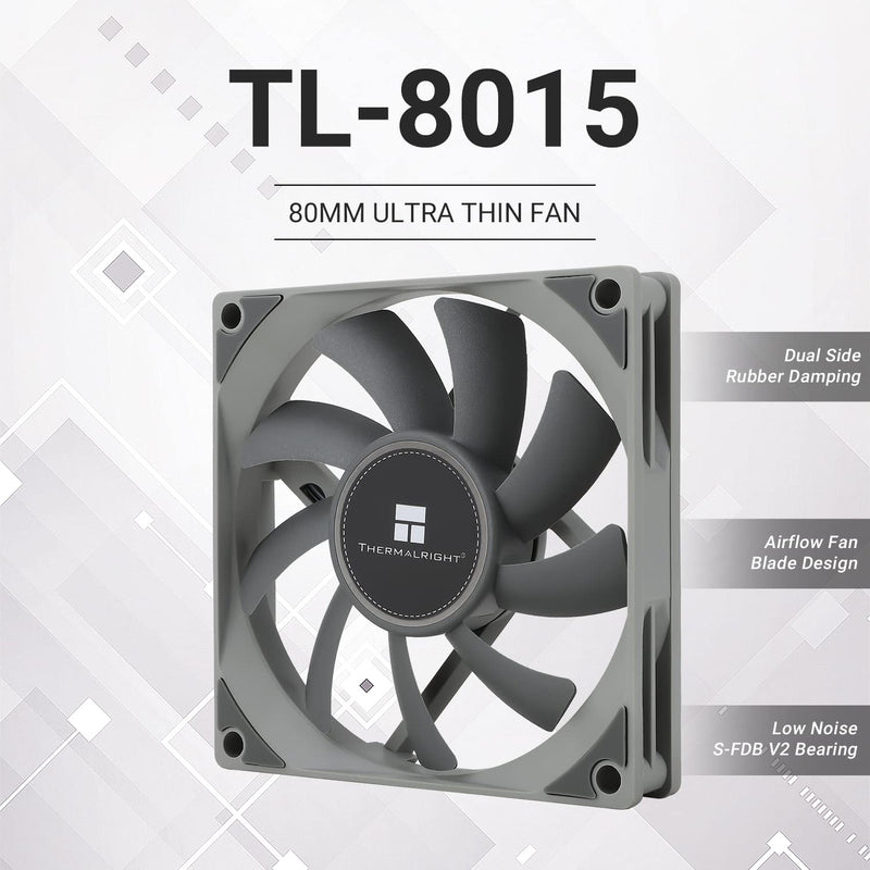 Thermalright TL-8015 CPU Fan High Performance Cooler Fan 2200RPM,Low Noise 23.3dBA,4-PIN PWM Cooling Fan(80mm, Gray)