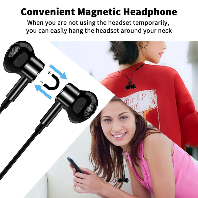 USB C Headphone + Portable Storage Case, Jelanry Headphones Hi-Fi Stereo Sports Magnetic Earbuds Bass Wired Earphones with Mic Volume Control for Samsung Galaxy Z Fold 3/ Flip 3/ S21/ S20 FE Black