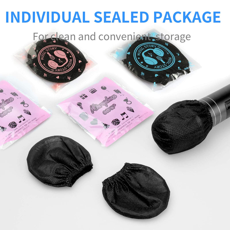 120pcs (60 pairs) Mic Covers Disposable Non-Woven, Individually Wrapped Mic Cover For Sanitary Mic Covers Disposable For Mic Microphone Windscreen & Pop Filters Black 120 pack-Black
