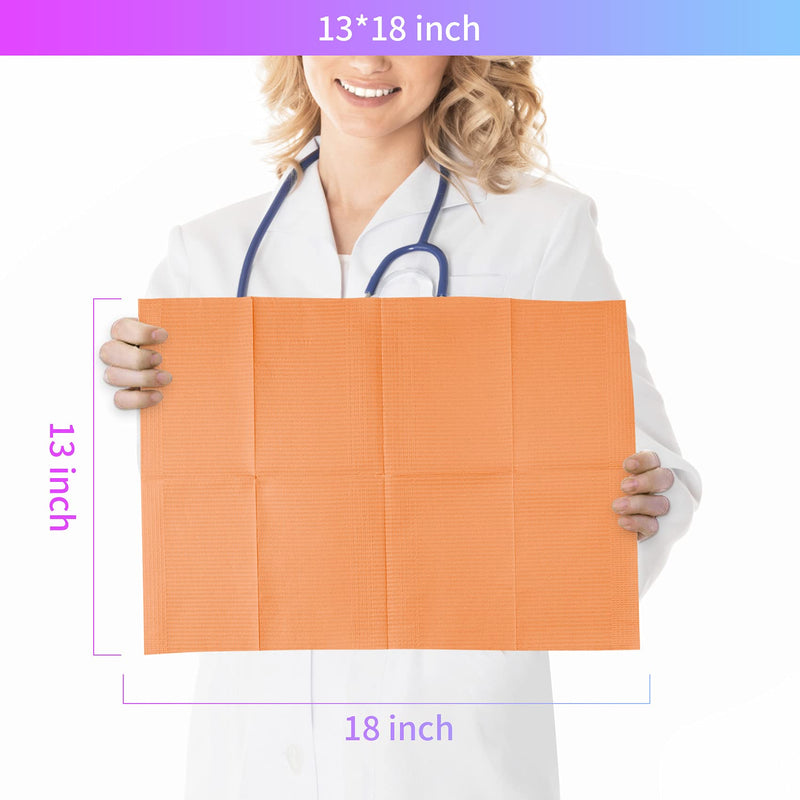 60 PCS Disposable Dental Bibs Patient Bib Waterproof Dentist Napkins Bib Polyback Towel, 3 Ply Tattoo Paper Bibs Tray Covers - Sturdy and Leakproof|Purple|13" x 18"|Orange Orange