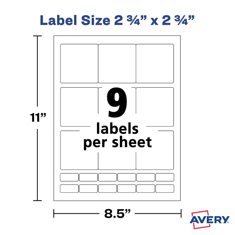 Avery Printable Blank Square Labels, 2.75" x 2.75", Matte White, 630 Customizable Labels (5196)