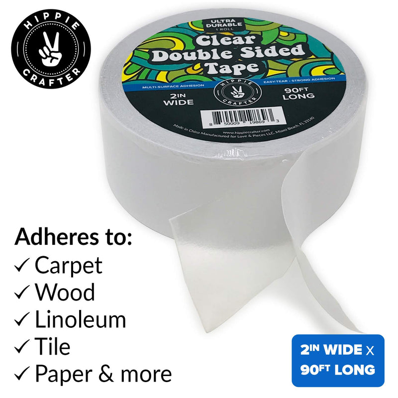 Clear Double Sided Tape 2 inch Wide Heavy Duty Adhesive 2 Sided Strong Duct Thin Tape - 90FT x 2"