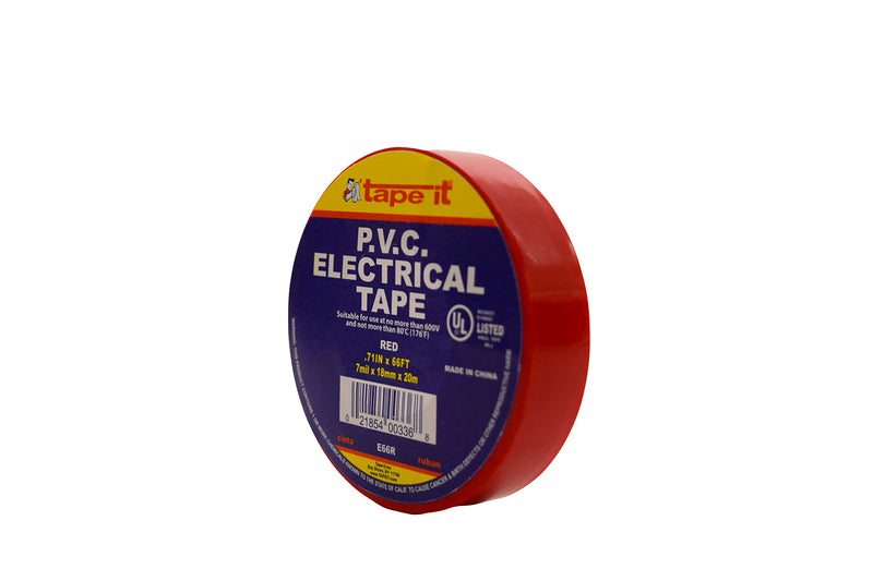 Tape it E66R PVC Electrical Tape, 7 mil Thick x 66' Length x 45/64" Width, Red