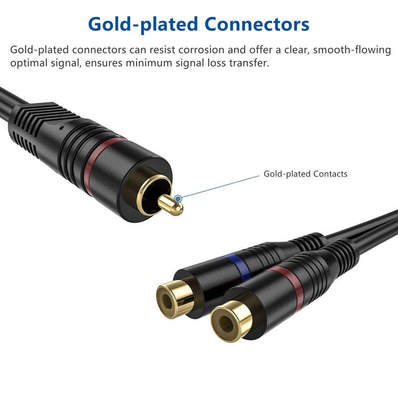 RCA Splitter, 2 Pack RCA Male to Dual RCA Female Y Splitter Cable Stereo to Mono Adapter, 8 Inches Gold Plated Audio Cable Cord RFAdapter for Subwoofer Speaker