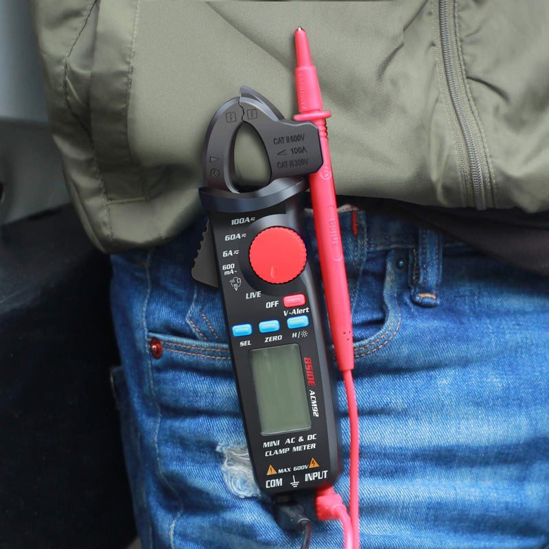 DC Current Clamp Meter 6000 Counts Auto-Ranging Digital Ammeter Amp Ohm Hz Live Check V-Alert Voltage Tester with Back Clip ACM92