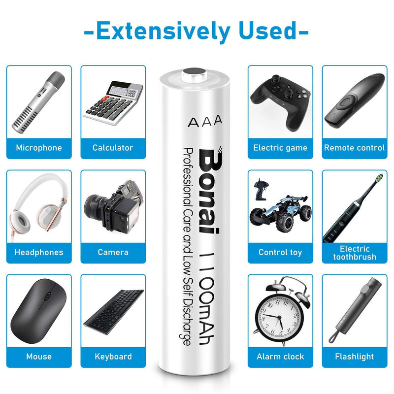 BONAI AAA Rechargeable Batteries 1.2V 1100mAh Ni-MH High-Capacity Triple-A Battery for Clocks, Remotes, Toys, Cameras, Flashlights, Games Controllers, E-Toothbrushes, Shavers, and More-16 Pack