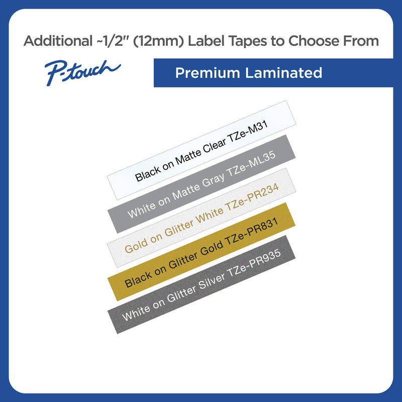 Brother P-Touch TZe-ML35 White Print on Premium Matte Gray Laminated Tape 12mm (0.47”) wide x 8m (26.2’) long, TZEML35 White on Matte Gray TZe Tape