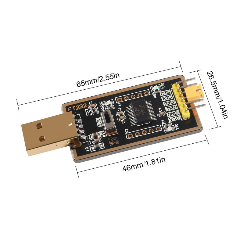 FT232RL USB to TTL Adapter for Development Projects, USB to Serial Converter Module with Genuine FTDI USB UART Compatible with Windows 7/8/10/XP,Linux, Mac OS