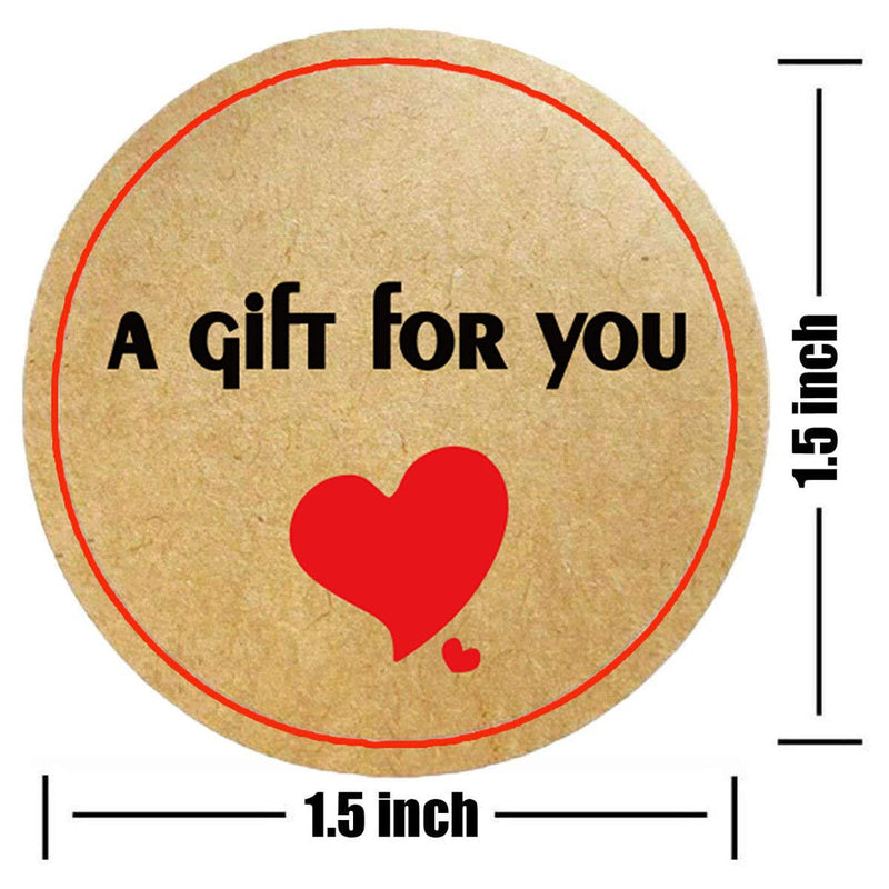 A Gift for You Stickers Labels ,1.5 Inch Round Natural Kraft Red Heart Gift Labels Thank You Adhesive Stickers（500 Pcs）