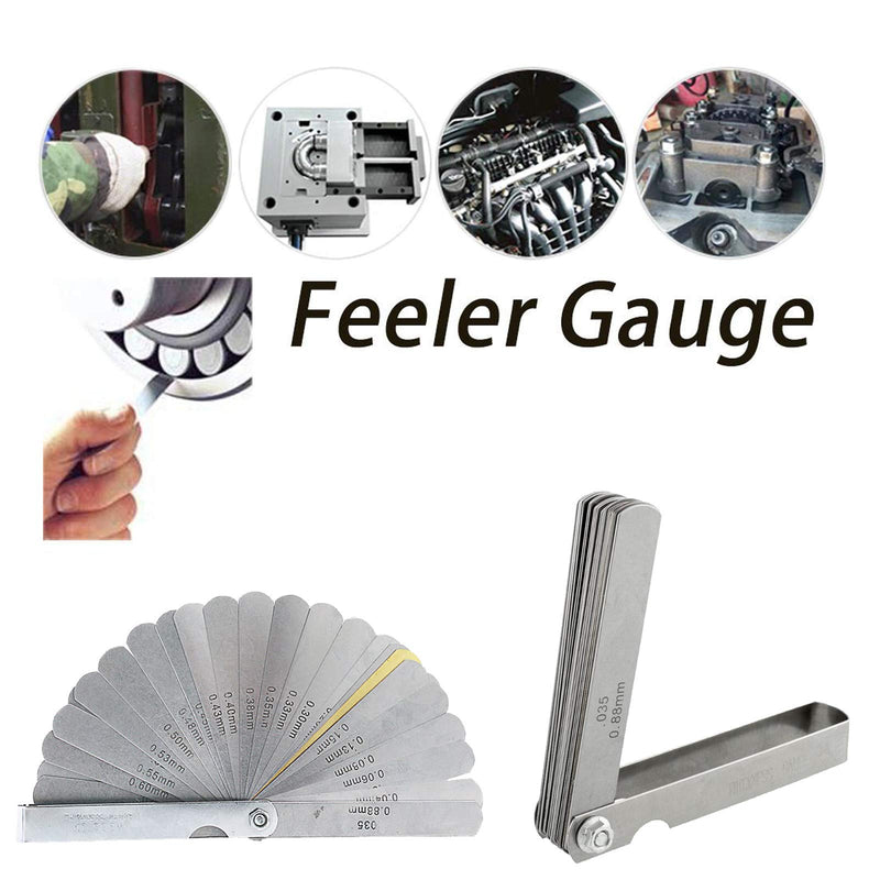 TraderPlus 2pcs 32 Blades Stainless Steel Feeler Gauge Dual Marked Metric and Imperial Gap Measurement Tool(0.0015-0.035 inch/ 0.04-0.88mm)