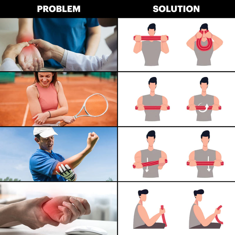 DMoose Resistance Bar for Physical Therapy, Flexbar for Tennis Elbow, Wrist Strengthener to Improve Hand Grip for Golfers, Rehab, Tendonitis Pain, Injury Recovery Massager, Rehabilitation Equipment Red - Light