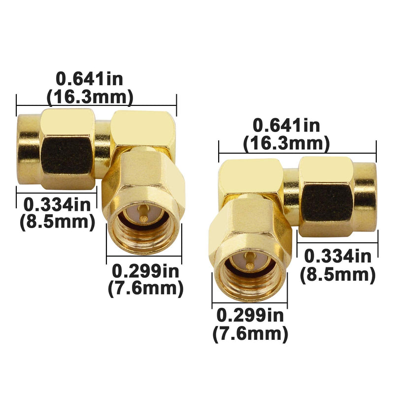 BOOBRIE SMA Coax Adapter SMA 90 Degree Connector SMA Male to SMA Male Right Angle Adapter Gold-Plated SMA Cable Adapter SMA Male Plug (Pin) Connector for WIFI / Two-way Radio / FPV Drone etc Pack of 2