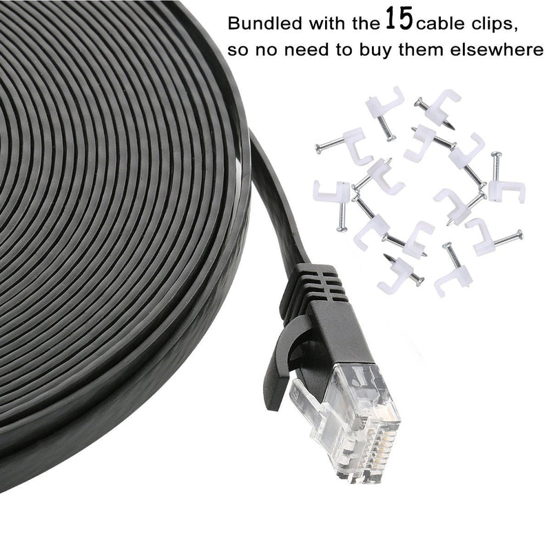 Cat 6 Ethernet Cable 35 ft Black with Cable Clips – Flat Internet Network Cable – Cat 6 Computer LAN Cable - Cat6 Ethernet Patch Cable with Snagless Rj45 Connectors – 35 feet Black 35ft-Black