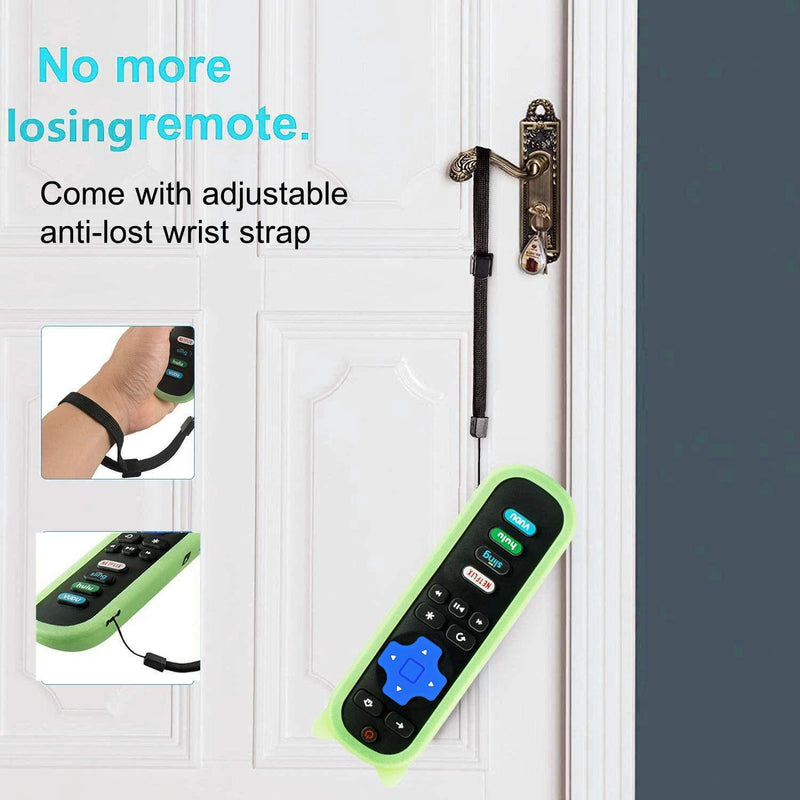 Bedycoon 2 Pack Green Glow Protective Remote Case for TCL Roku TV RC280 RC282 Remote,Shock Proof Silicone Universal Remote Controller Cover, Cute Cat Ear Shape,with Wrist Strap Anti-Lost 2 green glow in dark