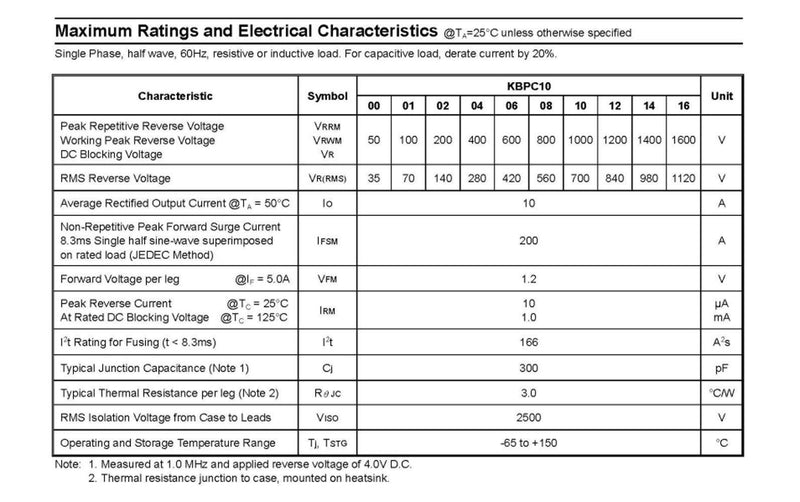 Bridgold 10pcs KBPCseries Bridge Rectifier Diode,Single Phase,Full Wave Electronic Silicon Diodes,Inculding:KBPC1010 KBPC2504 KBPC2510 KBPC3510 KBPC5010.