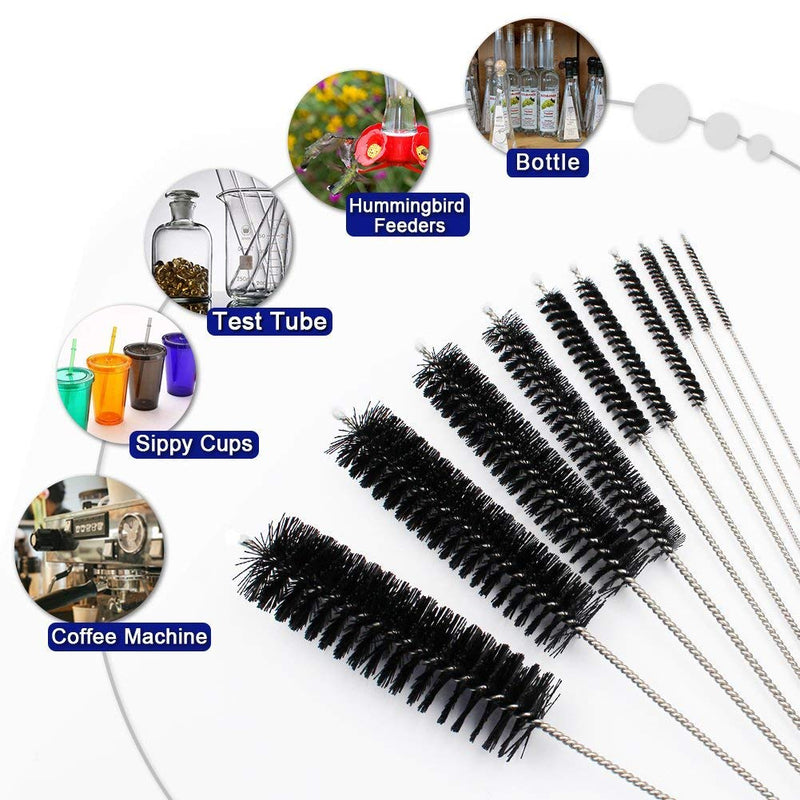 DiCUNO 2 Sets of Cleaning Brushes 8 Inch Nylon Tube Brushes Set with Protective Design [Updated Edition, 1 Set of Super Hard & 1 Set of Medium Hard]