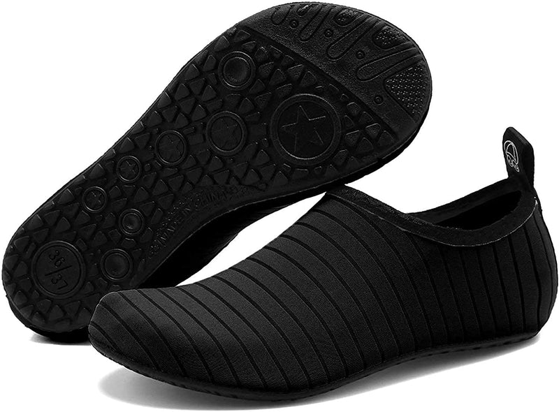ANLUKE Water Shoes Barefoot Aqua Yoga Socks Quick-Dry Beach Swim Surf Shoes for Women Men 4.5-5.5 Women/4-5 Men All Black