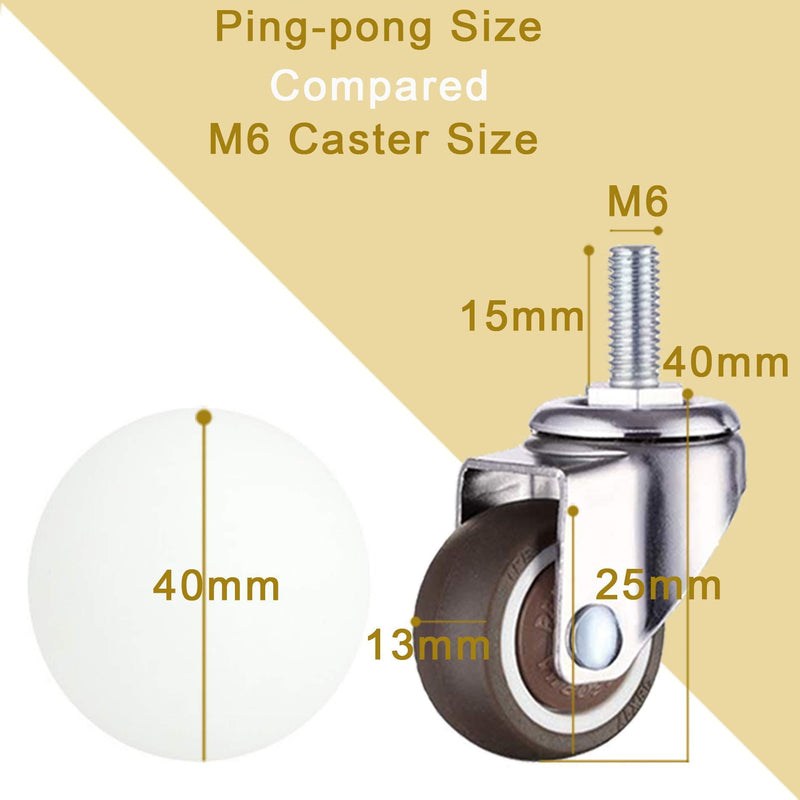 1 Inch Small Wheel Trolley Swivel Caster Wheels M6x 15mm Locking Casters Set of 4(2 with Brakes) for Shopping Carts,33 Lbs Per Stem Caster