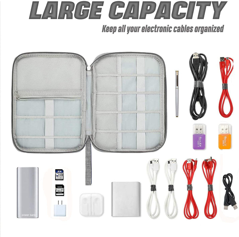 Electronic Organizer Travel Universal Cable Organizer Electronics Accessories Cases for Cable, Charger, Phone, USB, SD Card,1Pack Grey Single Layer/9.85”x7.48”x0.79”