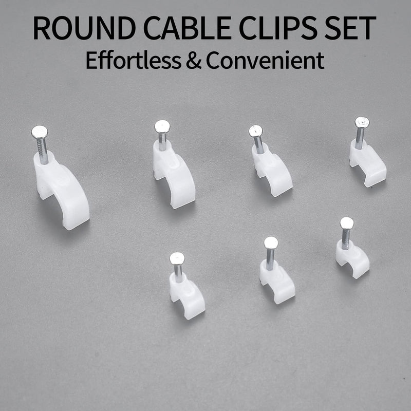700 Pcs Cable Clips with Steel Nails, Cable Wire Cord Management Clips, White Ethernet Cable/Coax Cable/Cable Cord Holder Staples Clips with Tacks Nails for Wall, 4mm 5mm 6mm 8mm 10mm