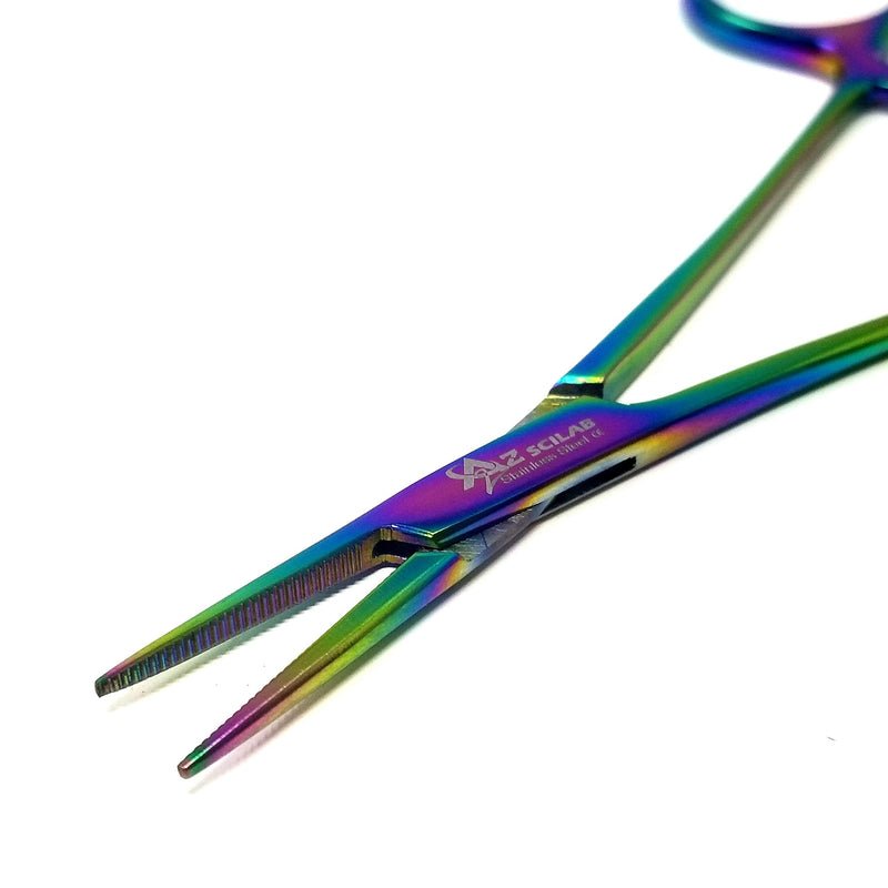 Set of 2 Multi Color Rainbow Mosquito Hemostat Forceps 5" Straight & Curved Pliers Stainless Steel (A2ZSCILAB Brand)