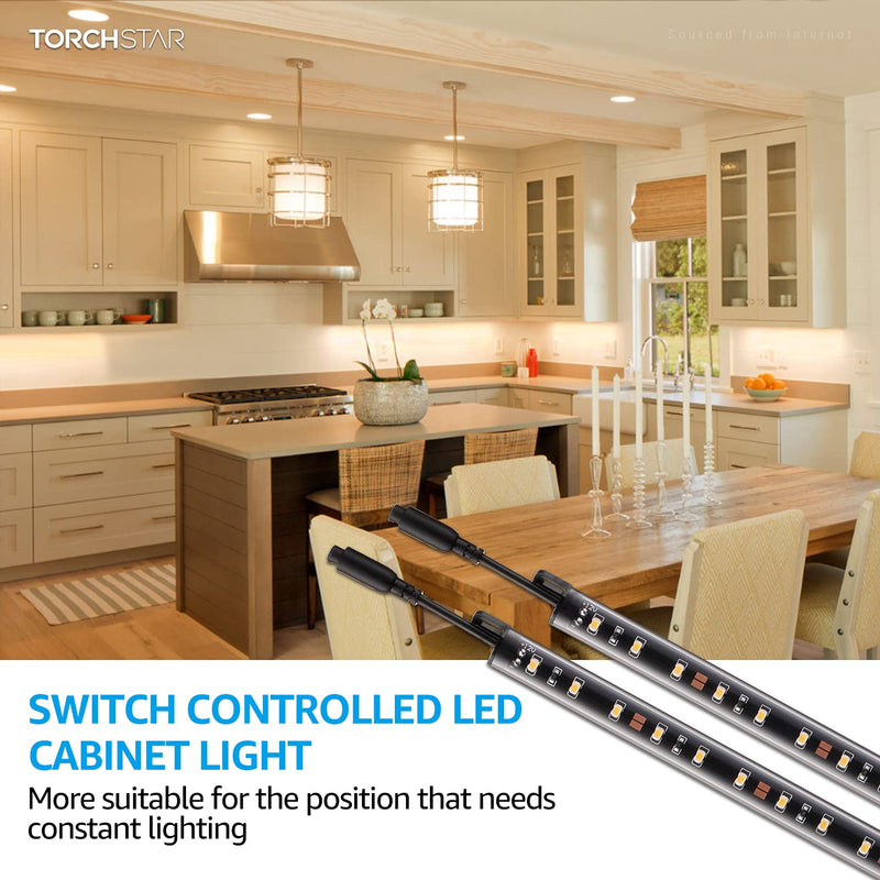 TORCHSTAR LED Safe Lighting Kit, 12" Linkable Light Bars + Rocker Switch + UL Power Adapter, Under Cabinet Lighting, for Shelf, Showcase Lighting, Gun Safe, Locker, Closet, 3000K Warm White, 4Pcs Warm White (3000k)